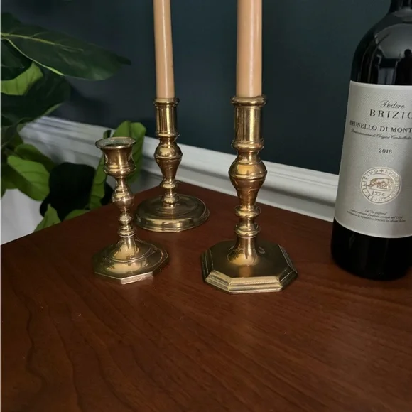 3 brass candleholders Accents